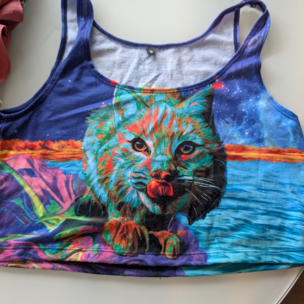 EDM Punk Cat Print Crop Top